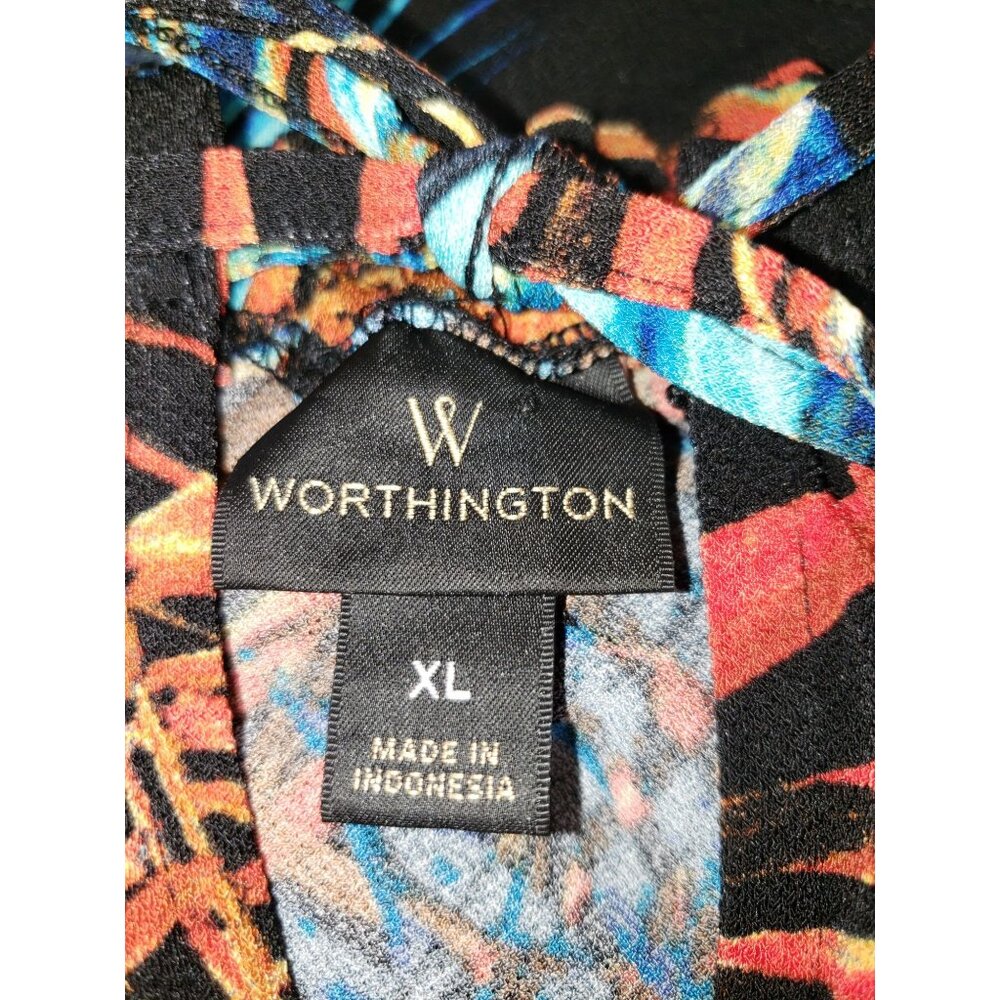 Worthington Womens XL Sleeveless Blouse Tropical Print Halter Ruffle Tank Boho - Picture 8 of 9